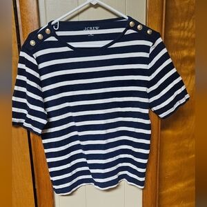 J. Crew Navy & White Striped Crop Top with Gold Buttons